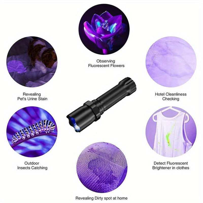 2个装可充电LED黑光灯，便携式UV工作灯，用于宠物猫尿液检测、床虫和蝎子、夜钓、树脂固化迷你多功能手电筒