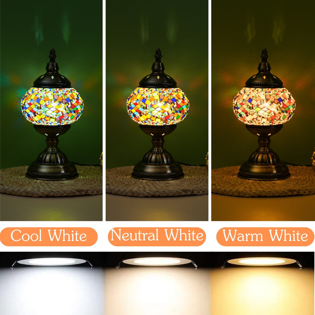 Three-color adjustable handmade Moroccan mosaic table lamp - unique artistic metal base glass bedside night light, bulb included, suitable for bedroom, living room decoration