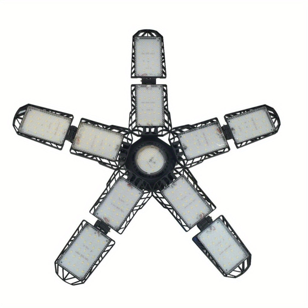 LED Ten-Leaf Folding Garage Light - High Power Ultra-Bright Ceiling/Wall Light, Removable Blades, Wide Voltage (110-240V), Compatible with Emergency Backup, Semi-Flush/Flush Mount Installation, Suitable for Garage