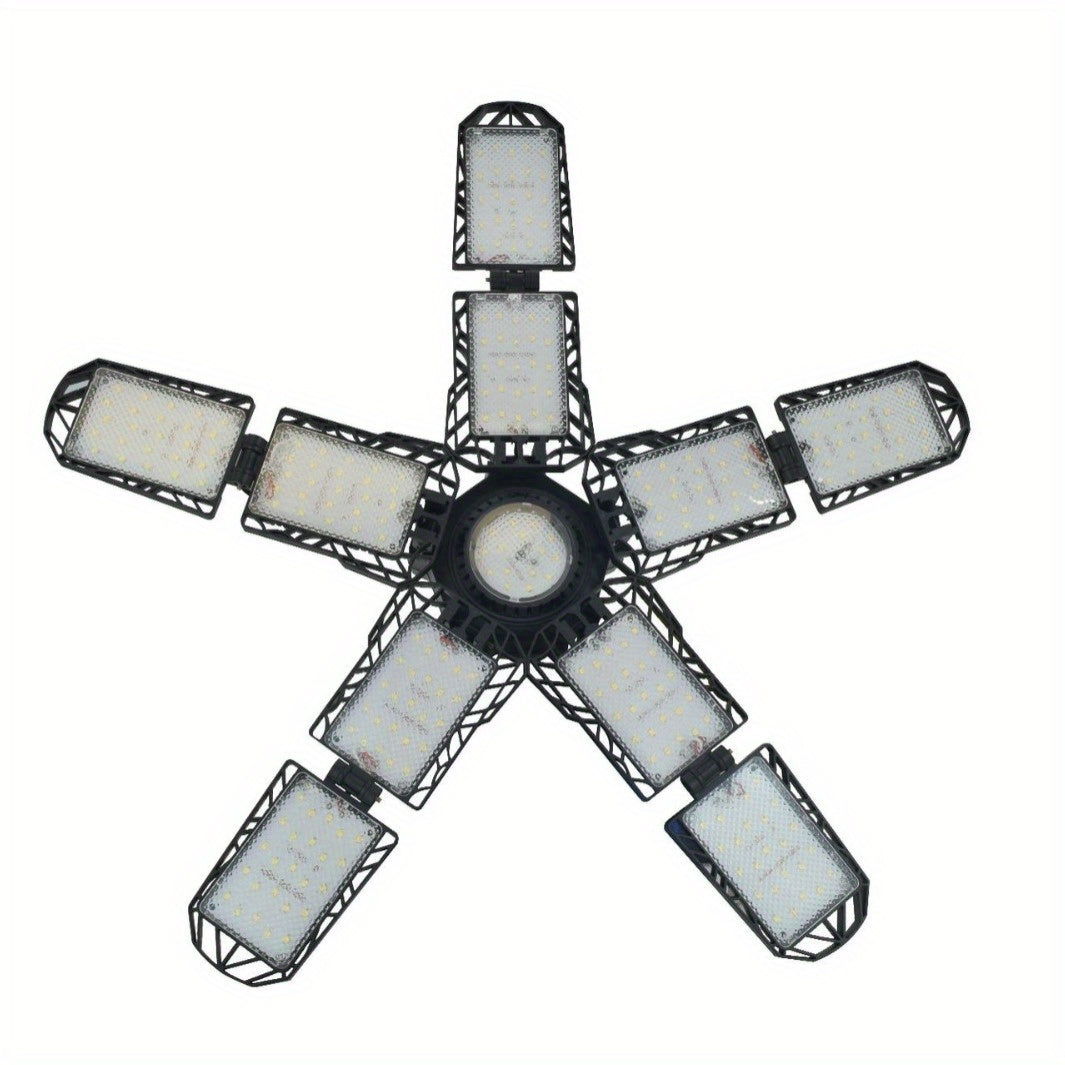 LED Ten-Leaf Folding Garage Light - High Power Ultra-Bright Ceiling/Wall Light, Removable Blades, Wide Voltage (110-240V), Compatible with Emergency Backup, Semi-Flush/Flush Mount Installation, Suitable for Garage