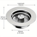 One-piece Formed Stainless Steel Kitchen Sink Strainer - Pop-up Stopper with Anti-clog Basket and Deodorizing Filter, Easy-to-clean Drain Filter, Compatible with US Standard Drain System