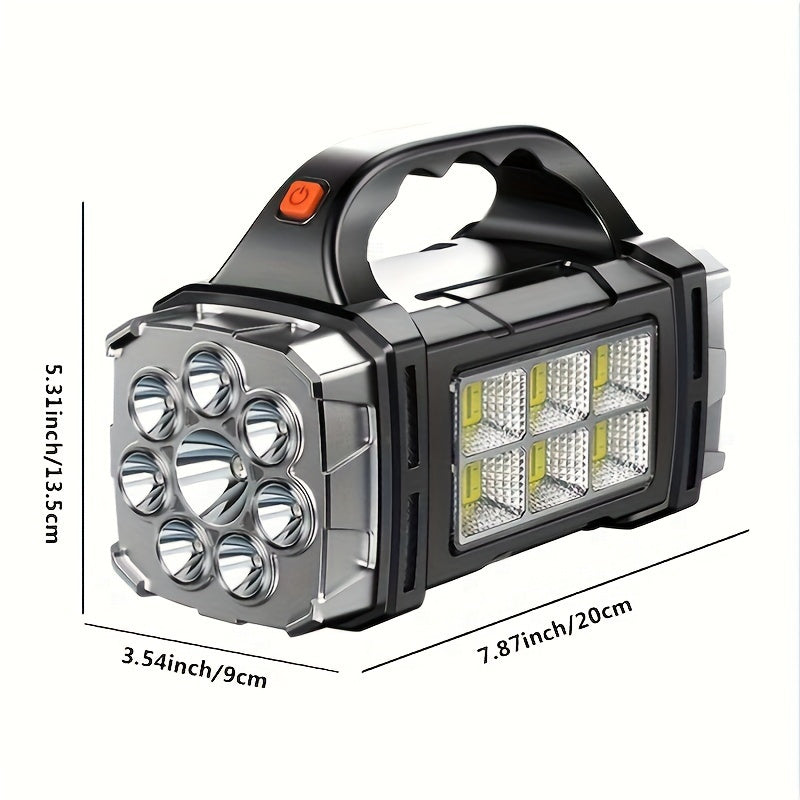 1 Ultimate Ultra-Bright LED Searchlight 2200W - Ultra-Portable, Dual Solar & USB Charging, Visible Beam, Power Bank Flashlight for Outdoor Adventures
