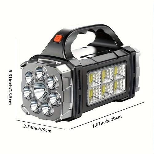 1 Ultimate Ultra-Bright LED Searchlight 2200W - Ultra-Portable, Dual Solar & USB Charging, Visible Beam, Power Bank Flashlight for Outdoor Adventures