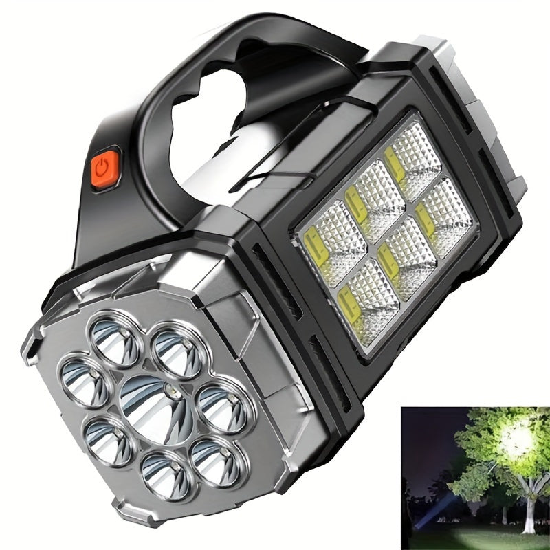 1 Ultimate Ultra-Bright LED Searchlight 2200W - Ultra-Portable, Dual Solar & USB Charging, Visible Beam, Power Bank Flashlight for Outdoor Adventures