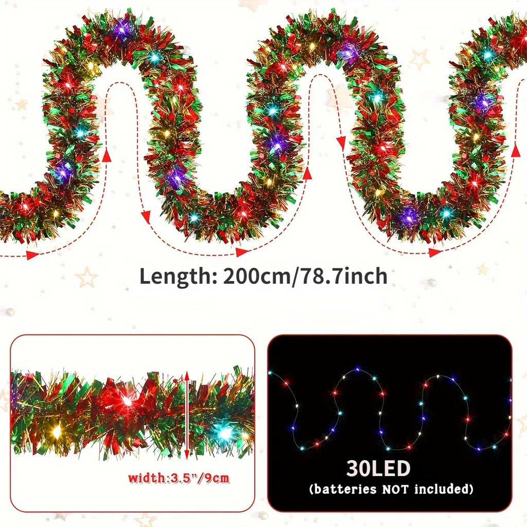 1套30LED Dingion 圣诞彩带灯串 金属闪亮带灯树 厚型悬挂装饰品 适用于圣诞派对室内LED灯圣诞彩带灯串