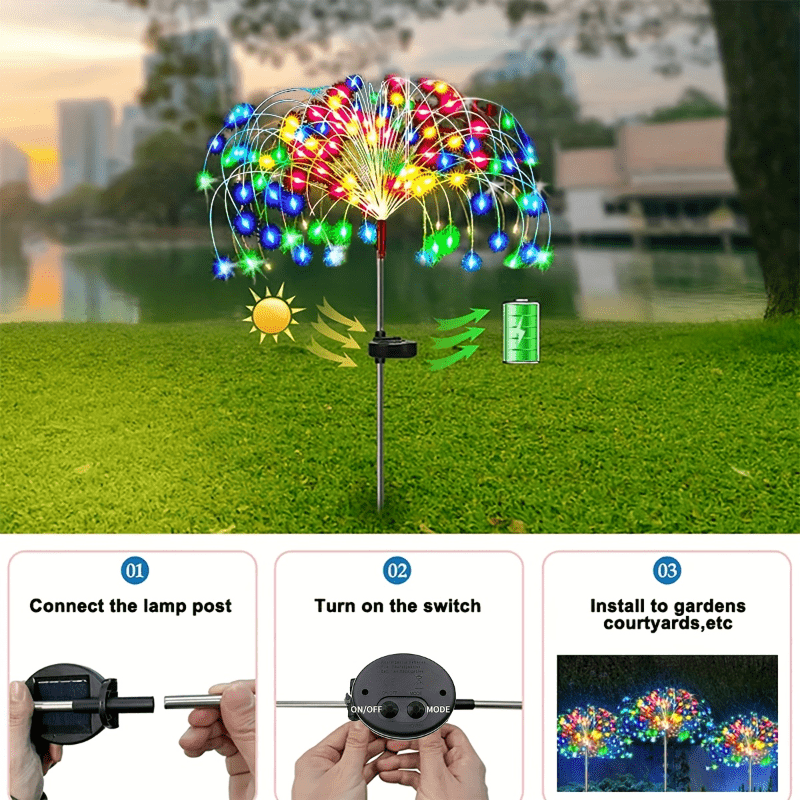 520 LED Solar Garden Light Solar Firework Light, 8 Modes Lighting Solar Light Outdoor Smart Light with Smart Sensor Switch, Perfect for Garden Courtyard, Walkway, Pathway, Party, Wedding Decoration, Optional 420/280/90 LEDs