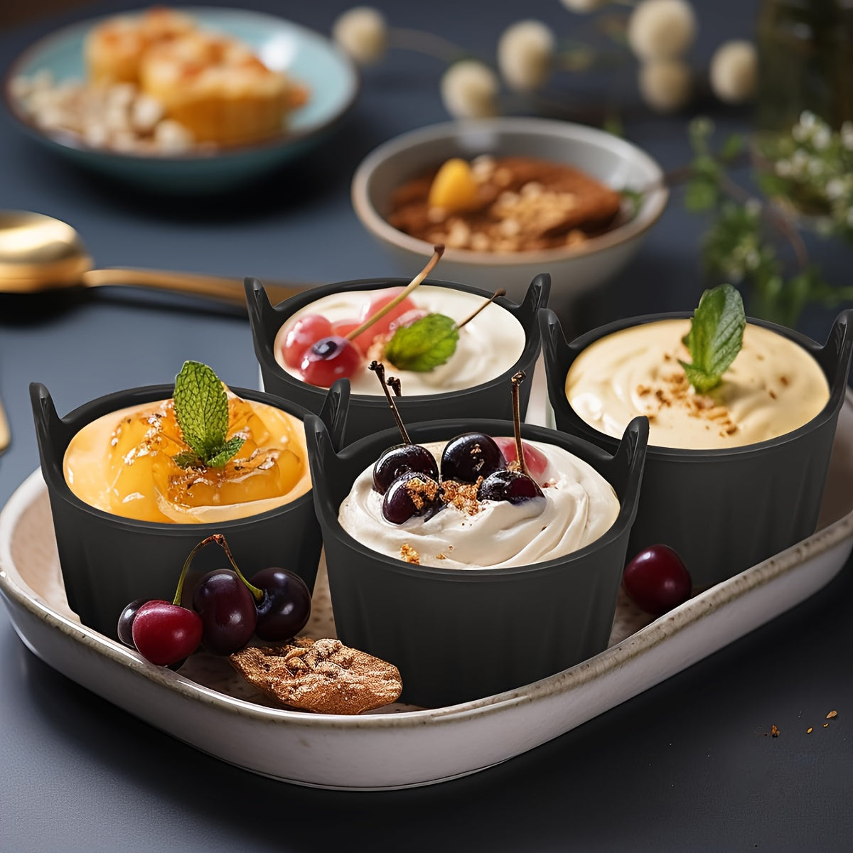 ZGV 1/4Pcs Black Silicone Air Fryer Molds, Reusable Non-Stick Muffin Mousse Cake Cups, Multi-Purpose for Egg Cooking Waffles, Essential Healthy Kitchen Baking Accessories, Ideal Christmas Gift