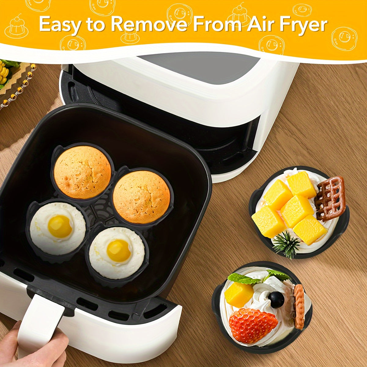ZGV 1/4Pcs Black Silicone Air Fryer Molds, Reusable Non-Stick Muffin Mousse Cake Cups, Multi-Purpose for Egg Cooking Waffles, Essential Healthy Kitchen Baking Accessories, Ideal Christmas Gift