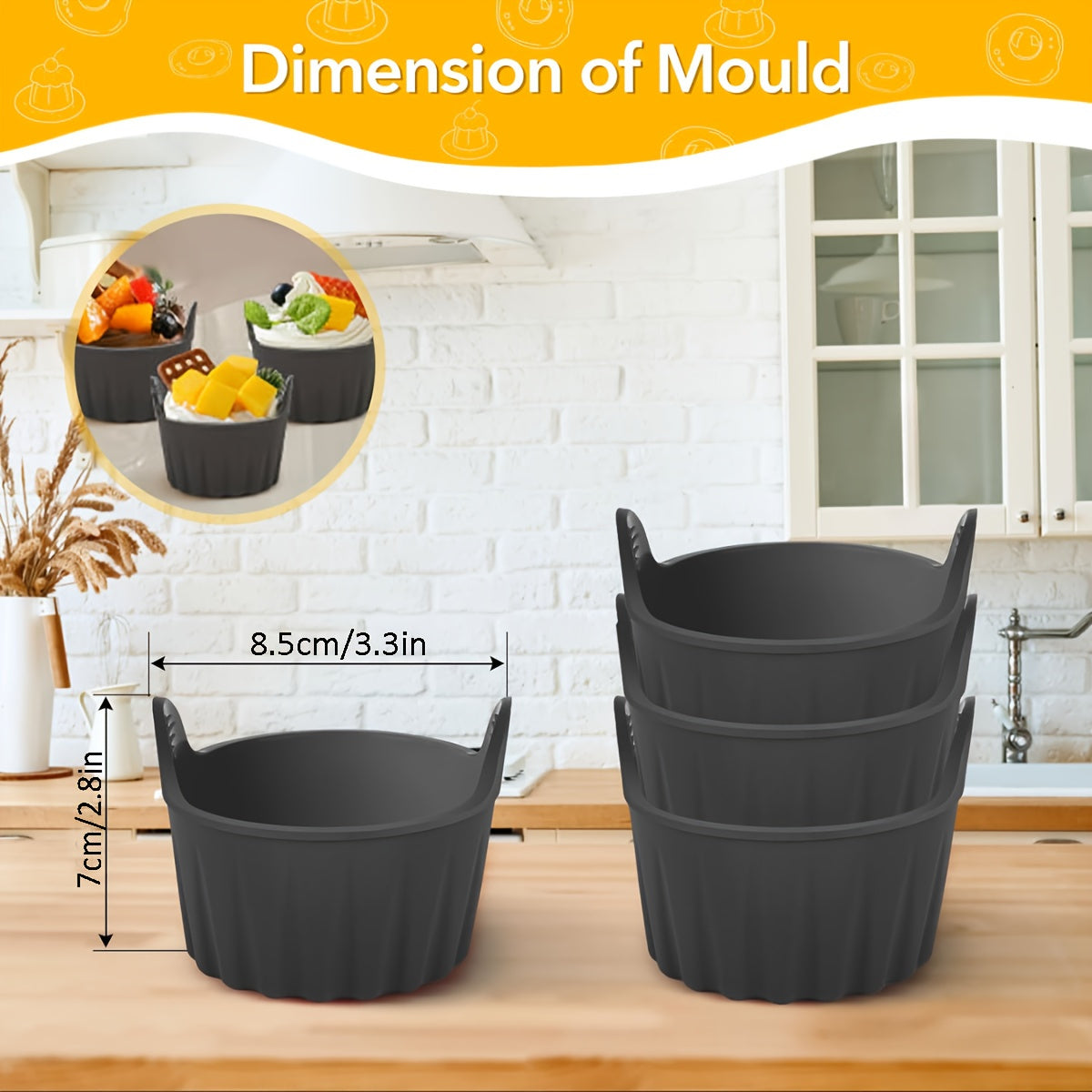 ZGV 1/4Pcs Black Silicone Air Fryer Molds, Reusable Non-Stick Muffin Mousse Cake Cups, Multi-Purpose for Egg Cooking Waffles, Essential Healthy Kitchen Baking Accessories, Ideal Christmas Gift