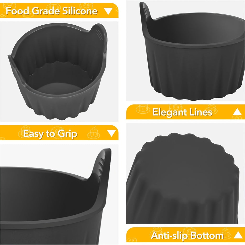 ZGV 1/4Pcs Black Silicone Air Fryer Molds, Reusable Non-Stick Muffin Mousse Cake Cups, Multi-Purpose for Egg Cooking Waffles, Essential Healthy Kitchen Baking Accessories, Ideal Christmas Gift
