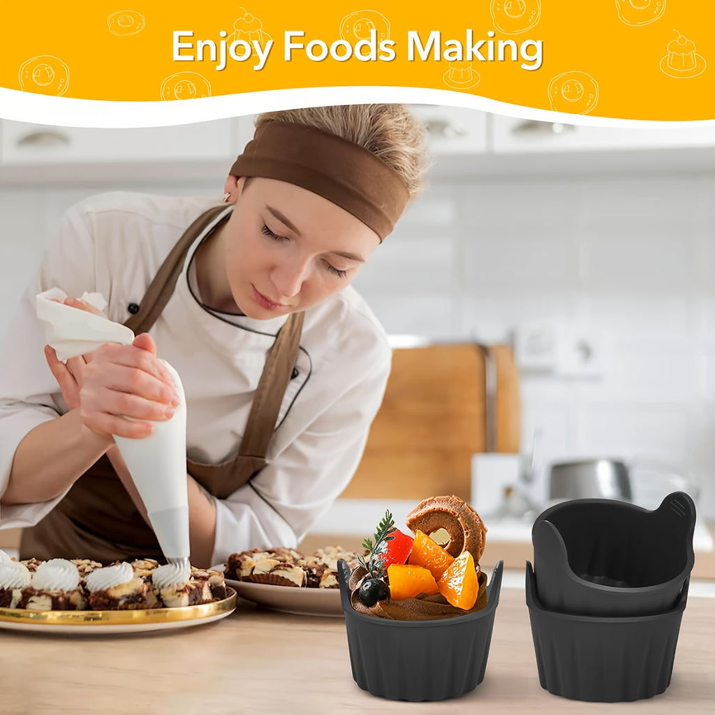 ZGV 1/4Pcs Black Silicone Air Fryer Molds, Reusable Non-Stick Muffin Mousse Cake Cups, Multi-Purpose for Egg Cooking Waffles, Essential Healthy Kitchen Baking Accessories, Ideal Christmas Gift