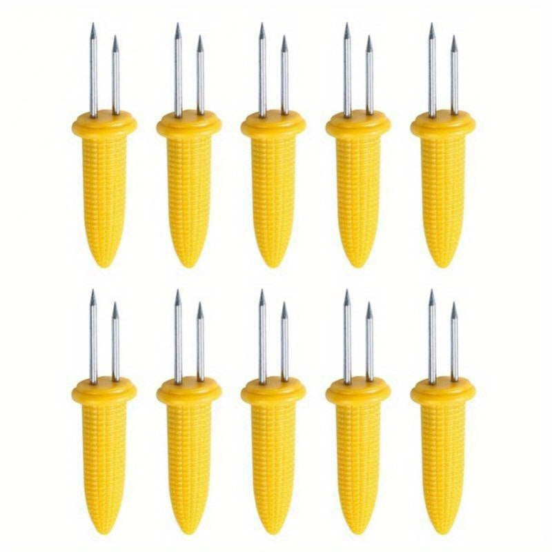 10pcs Steel Corn Holders – Angled Small BBQ Corn Racks, Heat-Resistant Kitchen Accessories, Outdoor Grill Tools, Fruit Forks