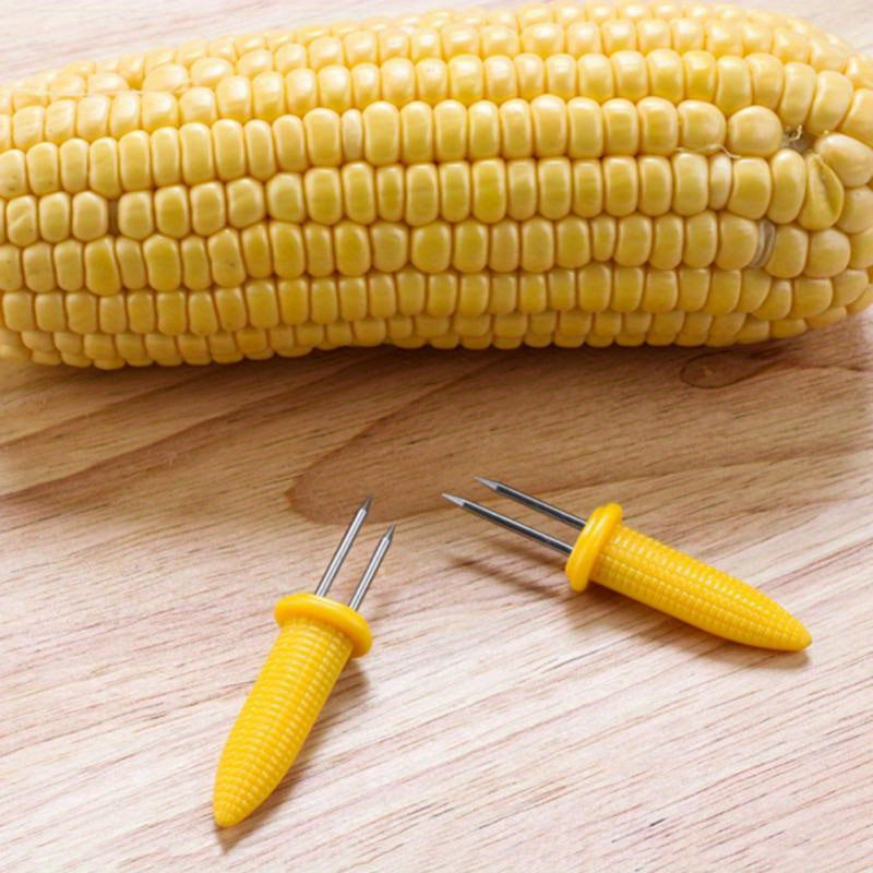 10pcs Steel Corn Holders – Angled Small BBQ Corn Racks, Heat-Resistant Kitchen Accessories, Outdoor Grill Tools, Fruit Forks