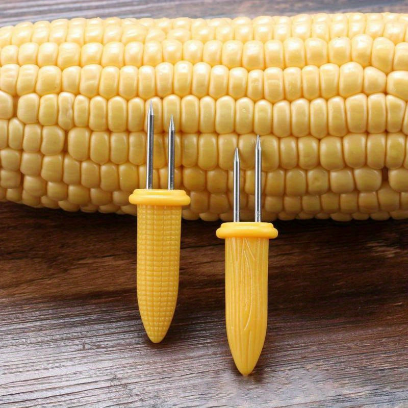 10pcs Steel Corn Holders – Angled Small BBQ Corn Racks, Heat-Resistant Kitchen Accessories, Outdoor Grill Tools, Fruit Forks