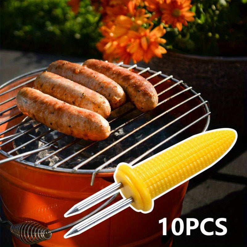 10pcs Steel Corn Holders – Angled Small BBQ Corn Racks, Heat-Resistant Kitchen Accessories, Outdoor Grill Tools, Fruit Forks