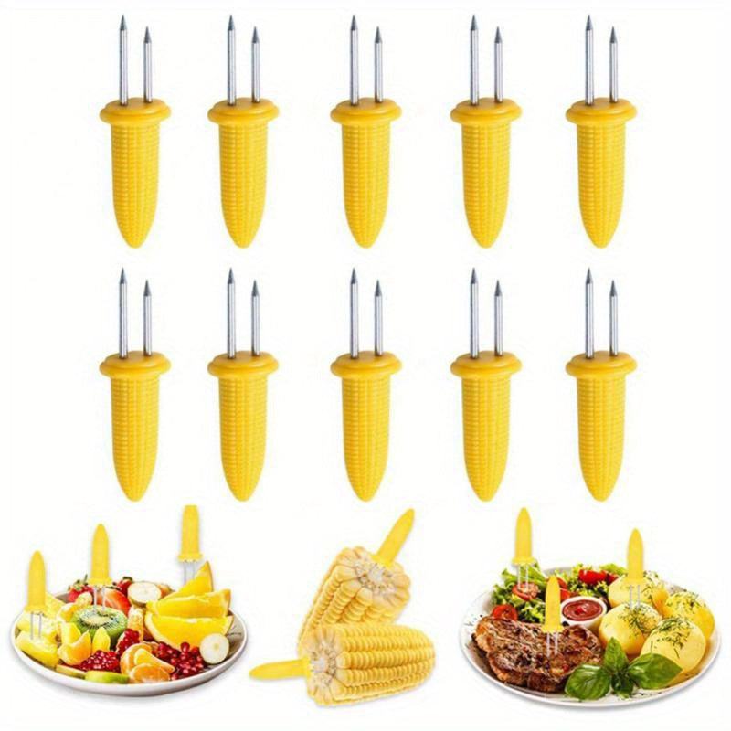 10pcs Steel Corn Holders – Angled Small BBQ Corn Racks, Heat-Resistant Kitchen Accessories, Outdoor Grill Tools, Fruit Forks