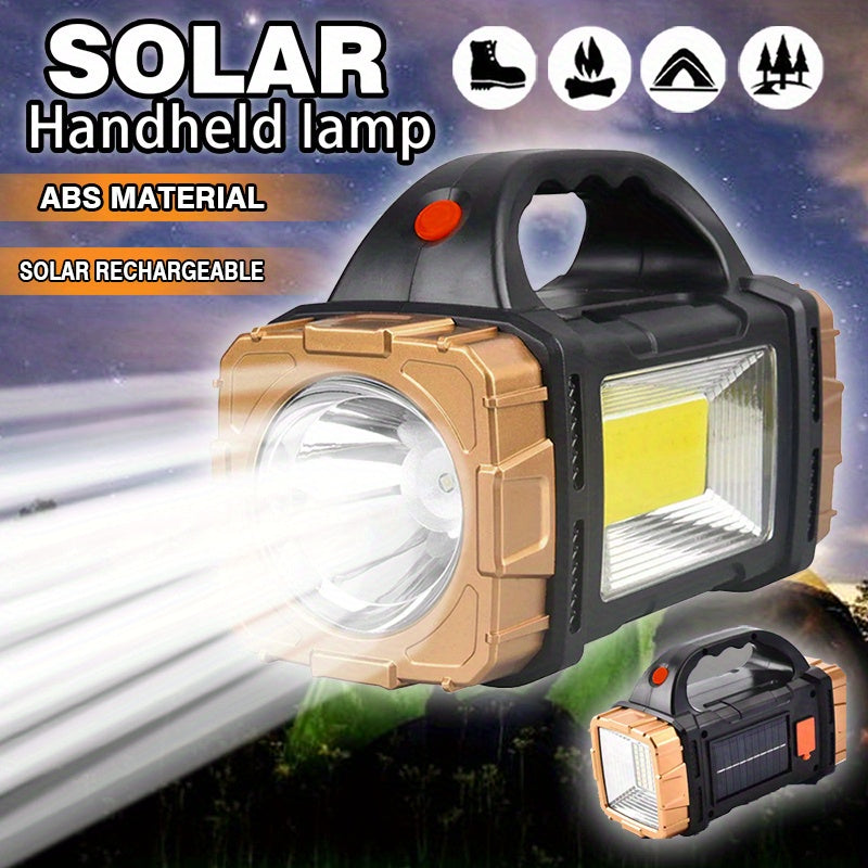 1pc solar multi-functional outdoor flashlight, USB rechargeable LED spotlight, portable COB camping light with side light, suitable for night reading, hiking, mountaineering, fishing, emergency situations