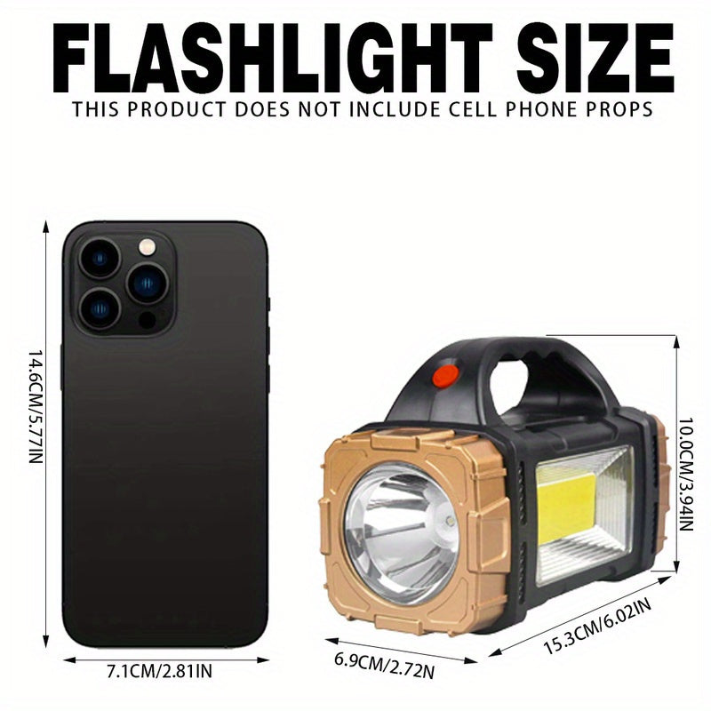 1pc solar multi-functional outdoor flashlight, USB rechargeable LED spotlight, portable COB camping light with side light, suitable for night reading, hiking, mountaineering, fishing, emergency situations