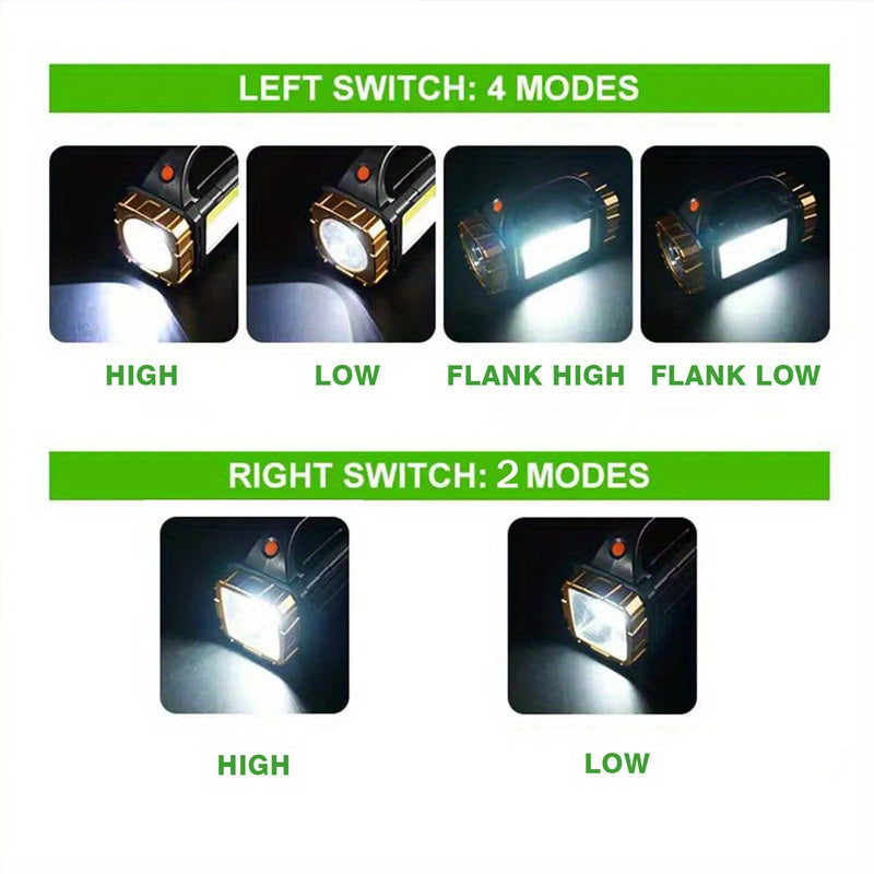 1pc solar multi-functional outdoor flashlight, USB rechargeable LED spotlight, portable COB camping light with side light, suitable for night reading, hiking, mountaineering, fishing, emergency situations