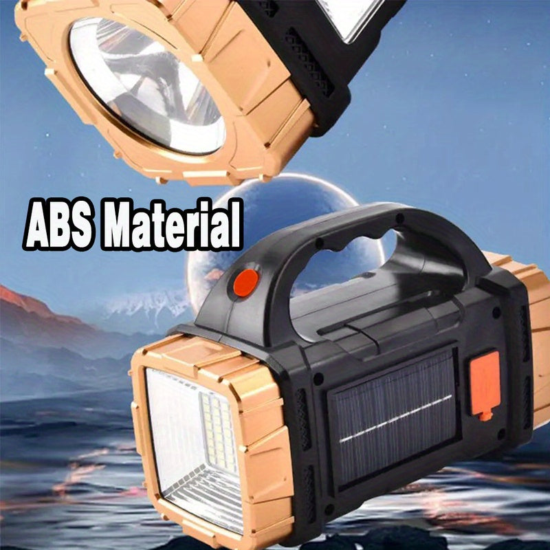 1pc solar multi-functional outdoor flashlight, USB rechargeable LED spotlight, portable COB camping light with side light, suitable for night reading, hiking, mountaineering, fishing, emergency situations