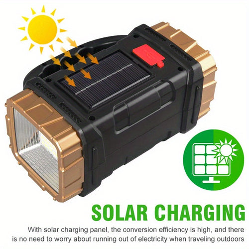 1pc solar multi-functional outdoor flashlight, USB rechargeable LED spotlight, portable COB camping light with side light, suitable for night reading, hiking, mountaineering, fishing, emergency situations