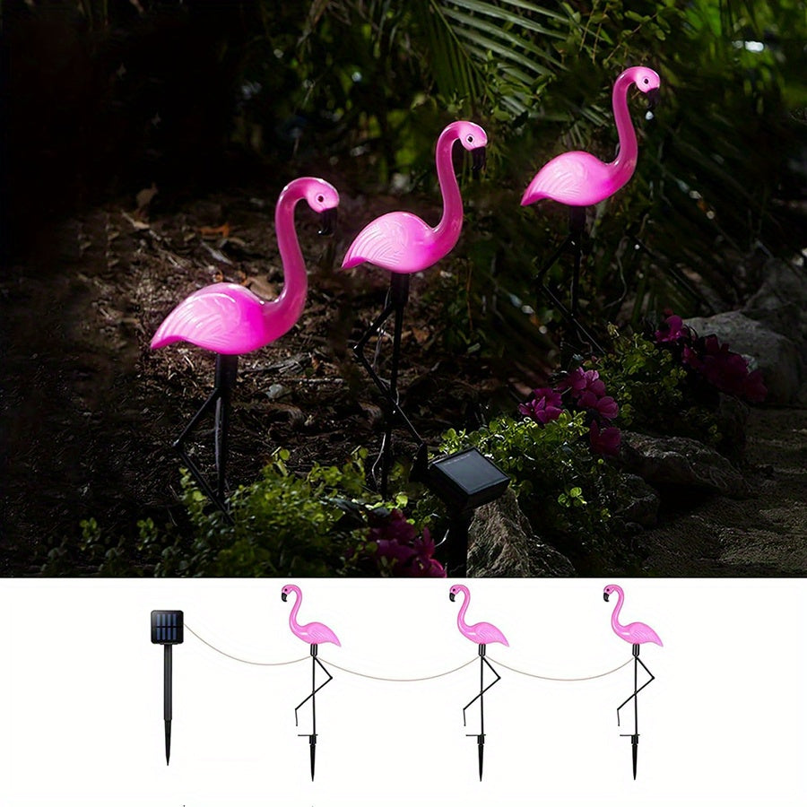 3 Pack Flamingo Solar Light, Outdoor Flamingo Courtyard Decoration, Flamingo Ground Insert Light Solar Powered, Lawn Decorative Garden Ground Stake, Courtyard Pond Ground Backyard Decoration - IP65 Protection Rating