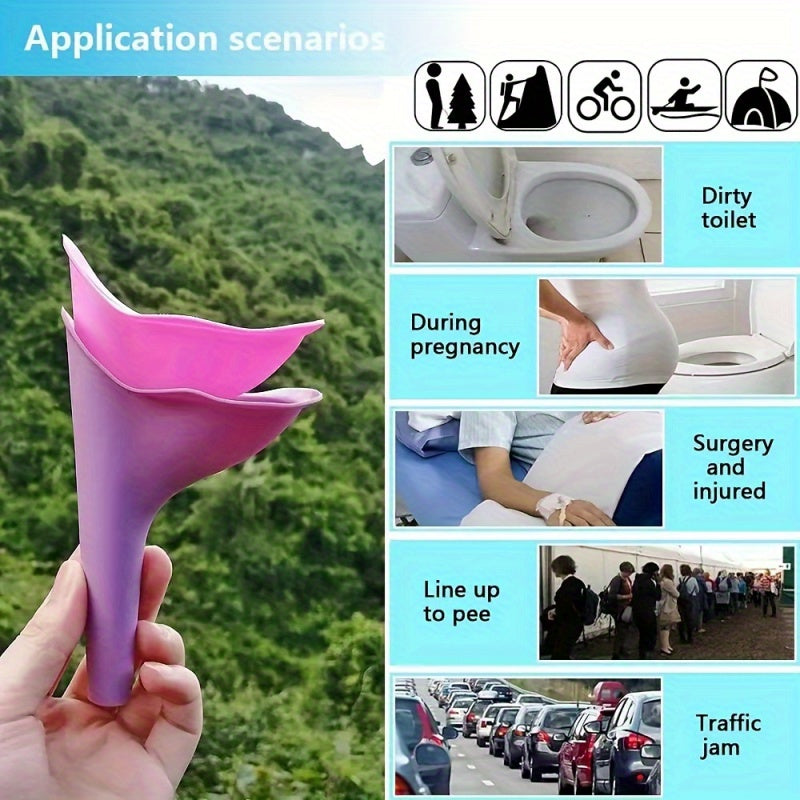 一款便携式硅胶女用尿漏斗，采用紧凑可折叠设计和携带盒 - 为女性提供可重复使用的站立小便设备，适用于旅行、露营、徒步旅行、卫生清洁配件