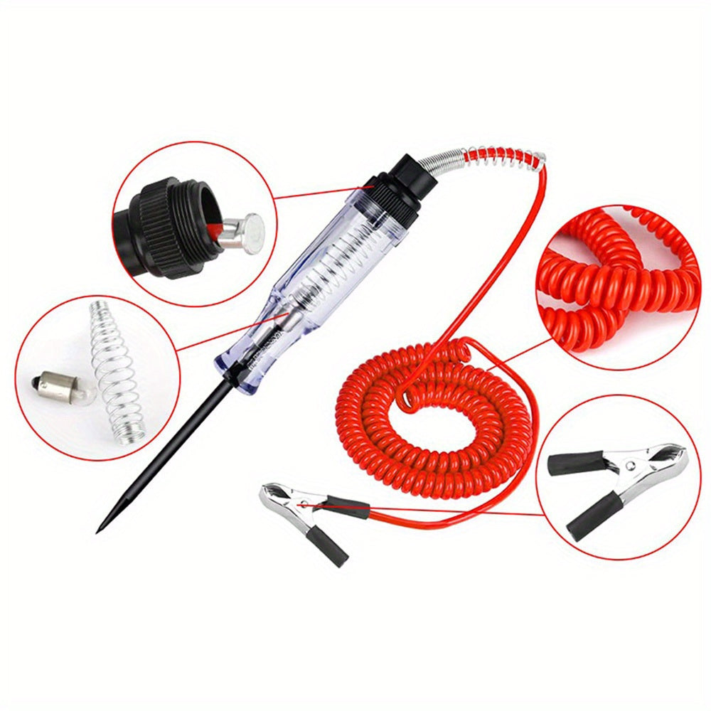 1 Car Truck Motorcycle Circuit Tester, DC 6V 12V 24V Probe Light System Test - Auto Current & Voltage Test Pen, Electrical Tester with Long Probe Pen & Bulb Display - Compact Design & Clip for Easy Use - Great for Auto & Motorcycle