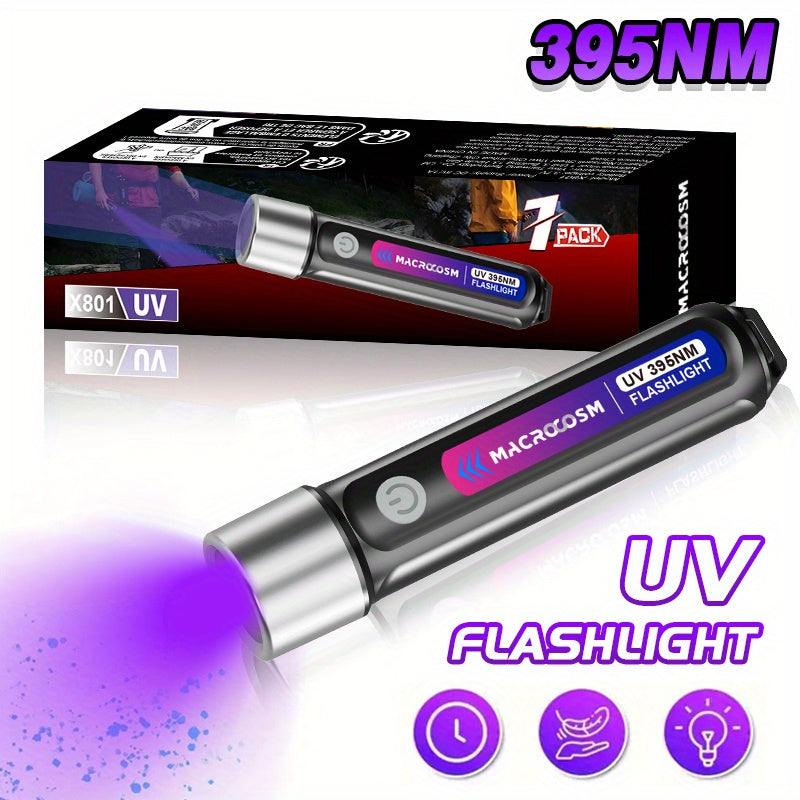 One Rechargeable Black Light Flashlight, Mini Multi-Function UV Pet Urine Detection Light, Portable Hotel Stain Detection Flashlight, Ideal for Outdoor Camping, Scorpion Detection Light, Resin Curing