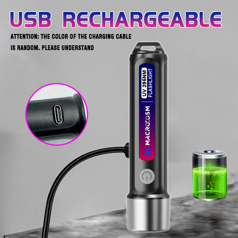 One Rechargeable Black Light Flashlight, Mini Multi-Function UV Pet Urine Detection Light, Portable Hotel Stain Detection Flashlight, Ideal for Outdoor Camping, Scorpion Detection Light, Resin Curing