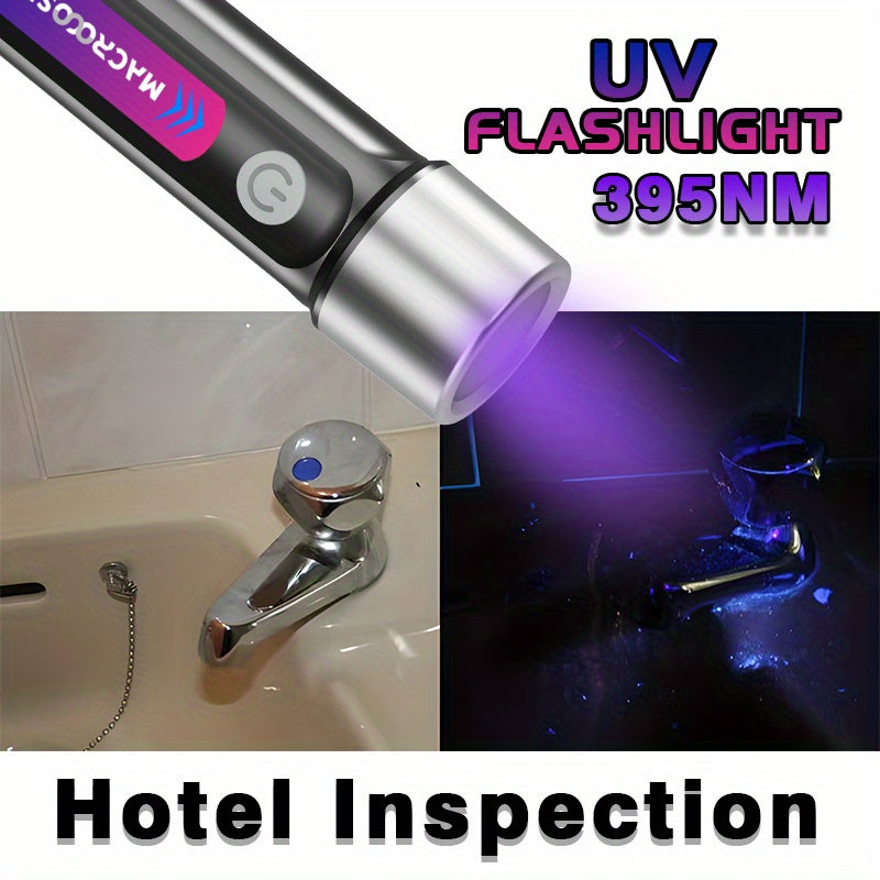 One Rechargeable Black Light Flashlight, Mini Multi-Function UV Pet Urine Detection Light, Portable Hotel Stain Detection Flashlight, Ideal for Outdoor Camping, Scorpion Detection Light, Resin Curing