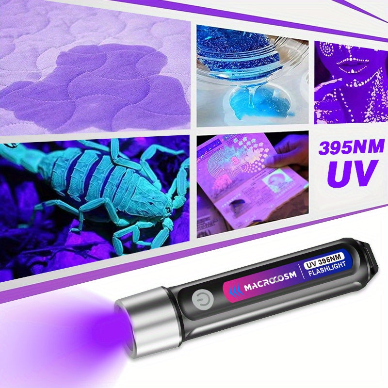 One Rechargeable Black Light Flashlight, Mini Multi-Function UV Pet Urine Detection Light, Portable Hotel Stain Detection Flashlight, Ideal for Outdoor Camping, Scorpion Detection Light, Resin Curing
