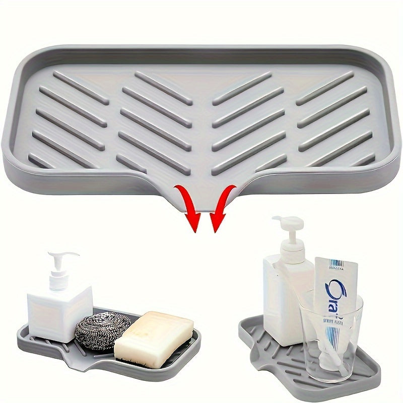 Silicone Kitchen Sink Organizer Tray – 1 Piece, Non-Food Contact Soap & Sponge Holder, Waterproof Countertop Storage Accessory