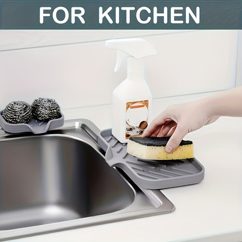 Silicone Kitchen Sink Organizer Tray – 1 Piece, Non-Food Contact Soap & Sponge Holder, Waterproof Countertop Storage Accessory