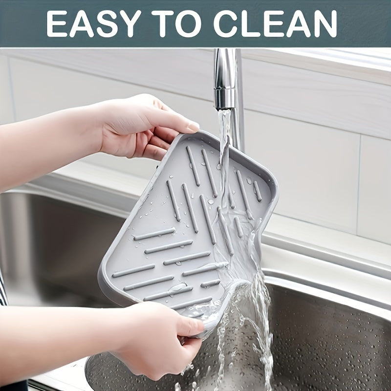 Silicone Kitchen Sink Organizer Tray – 1 Piece, Non-Food Contact Soap & Sponge Holder, Waterproof Countertop Storage Accessory
