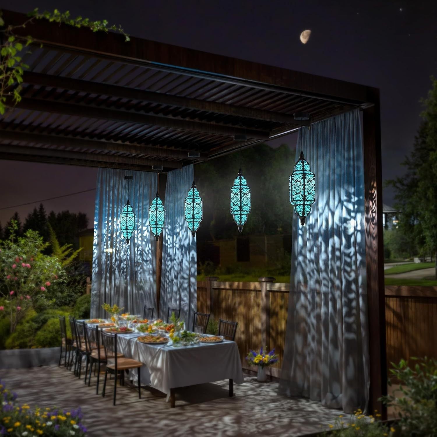 2-Piece Outdoor Solar Lantern, Colorful Moroccan Style Design, IP54 Waterproof Rating and Carved Patterns, Perfect for Decorating Garden, Patio, Walkway, or Halloween.
