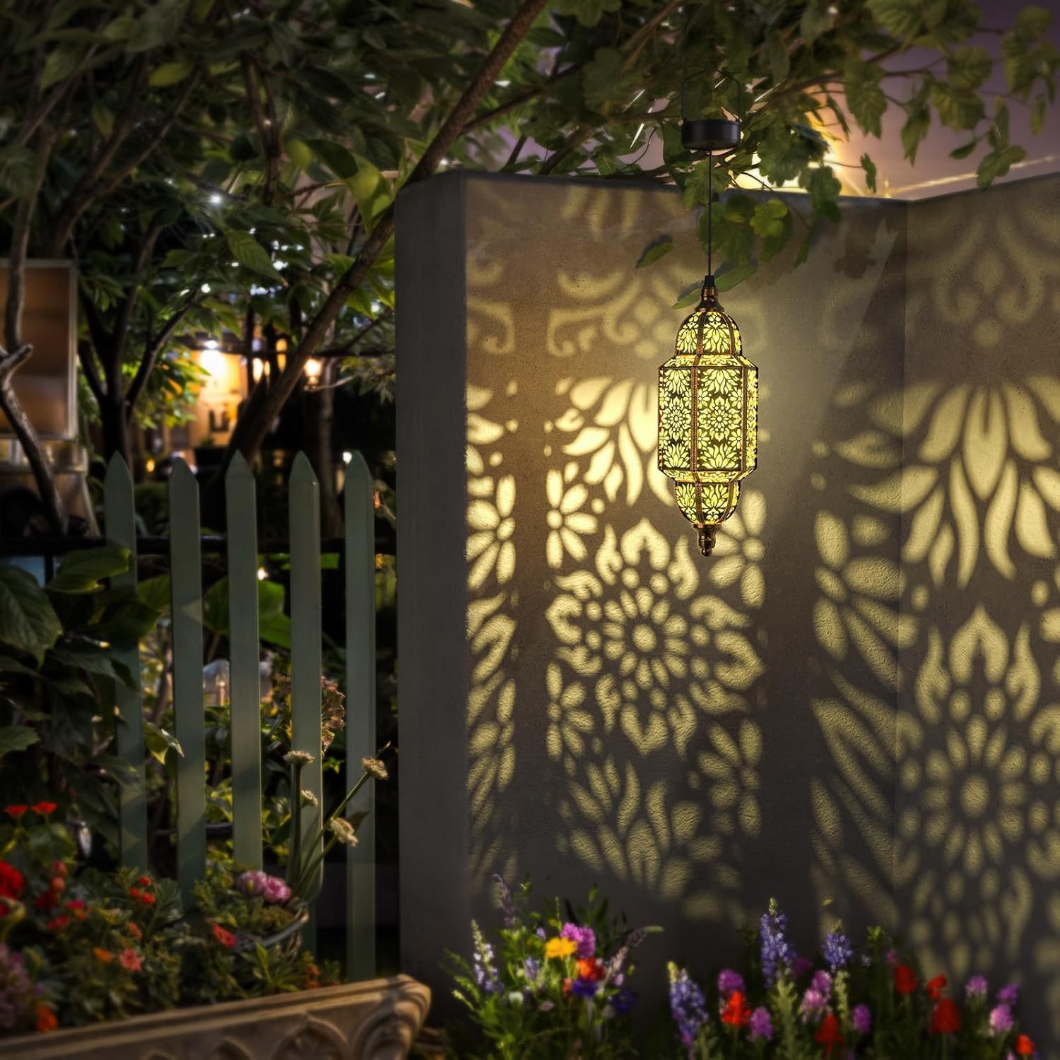 2-Piece Outdoor Solar Lantern, Colorful Moroccan Style Design, IP54 Waterproof Rating and Carved Patterns, Perfect for Decorating Garden, Patio, Walkway, or Halloween.