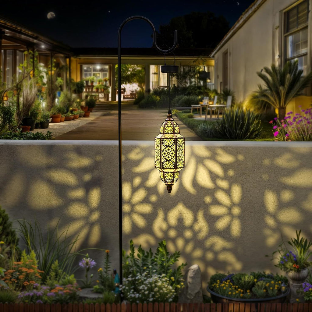 2-Piece Outdoor Solar Lantern, Colorful Moroccan Style Design, IP54 Waterproof Rating and Carved Patterns, Perfect for Decorating Garden, Patio, Walkway, or Halloween.
