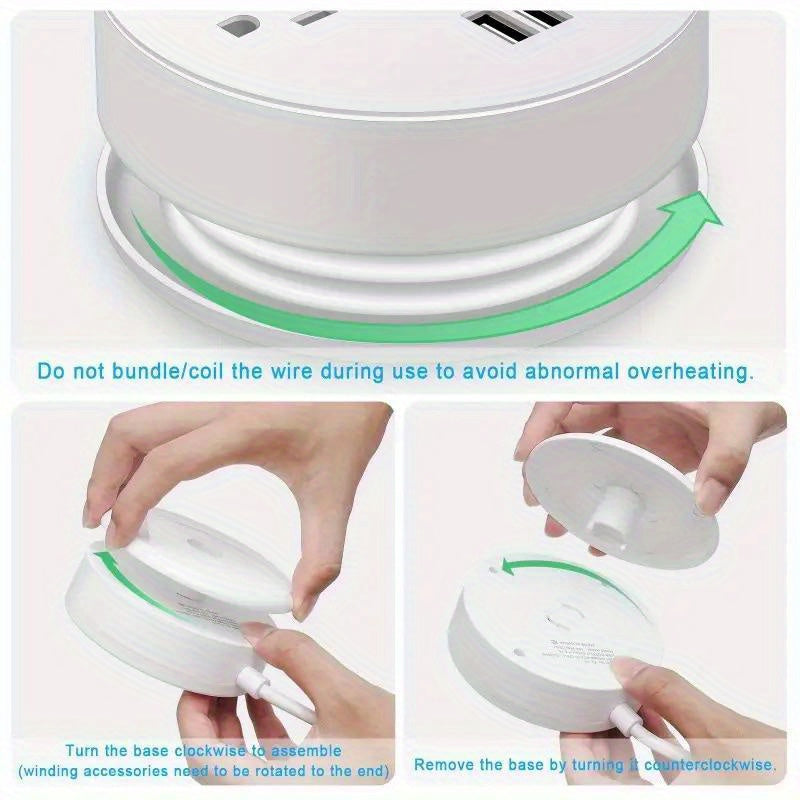 Retractable Extension Cord, Travel Power Strip with 3 AC Outlets, 2 USB Ports, Compact Portable Charging Station for Home, Office, Hotel Use