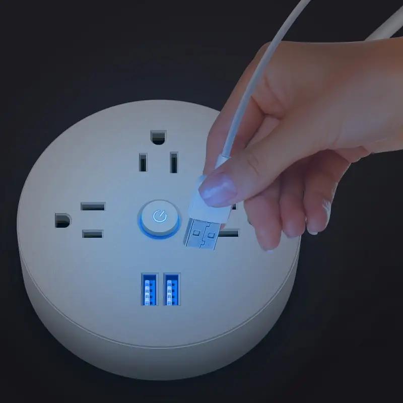 Retractable Extension Cord, Travel Power Strip with 3 AC Outlets, 2 USB Ports, Compact Portable Charging Station for Home, Office, Hotel Use