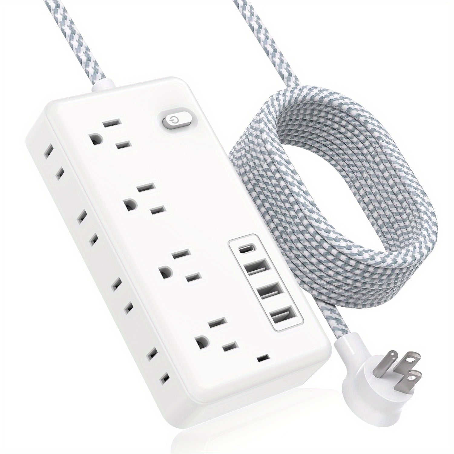 5FT/10FT Power Cord, Surge Protector with 8 AC Outlets And 3 USB And 1 Type-C Port, Compact Desktop Charging Station, Wall-Mounted, Suitable for Office, School, Dormitory