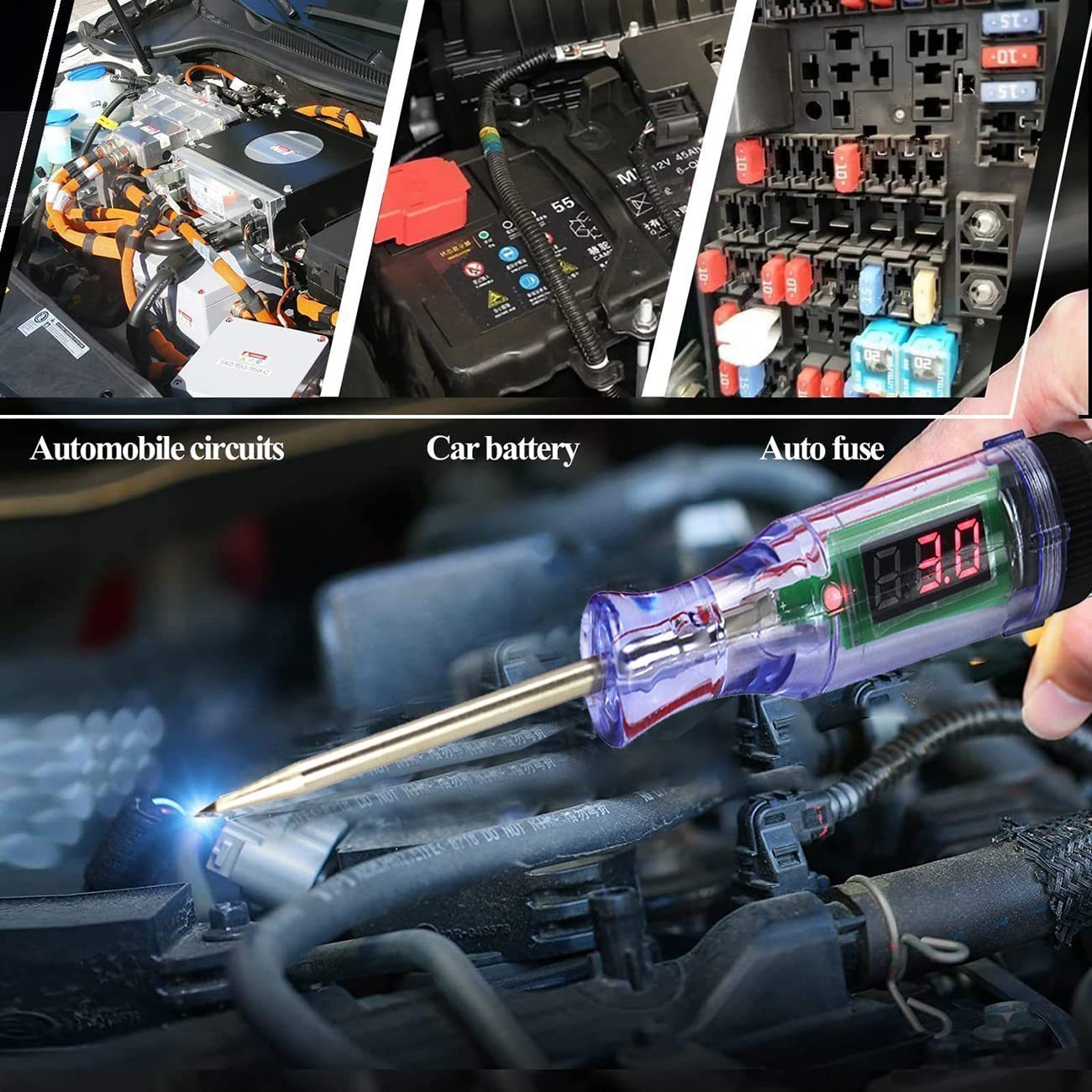 1pc Digital Car Circuit Tester with LED Display – Automotive Diagnostic Test Pen, 6-24V DC Auto Voltage Tester – Electrical Testing Tool for Cars & Trucks, Bidirectional Test Probe