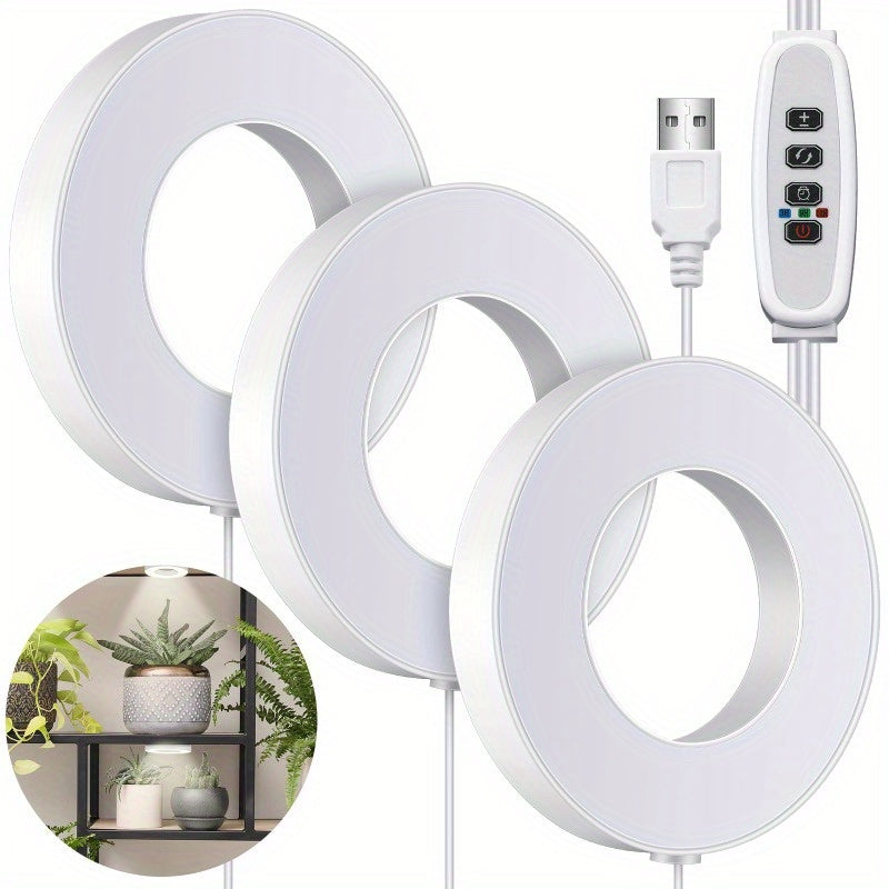 4-Head Ceiling LED Grow Light for Indoor Plants, 196 Full Spectrum LEDs, 5V Safe Voltage, 4/8/12H Auto On/Off Timer, 4 Dimmable Brightness Levels, Ideal for Small Plants