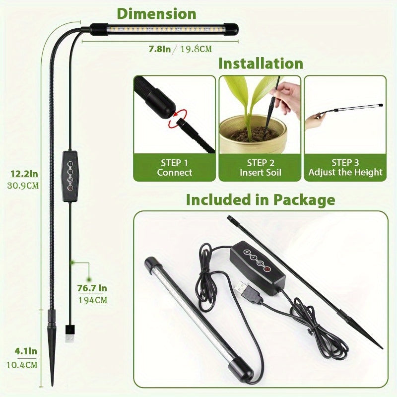 USB Powered 6000K Full Spectrum Indoor Plant Grow Light - For Seeds, Succulents & Small Pots, Auto Timer & Dimmable Indoor Plant Growing Lamp