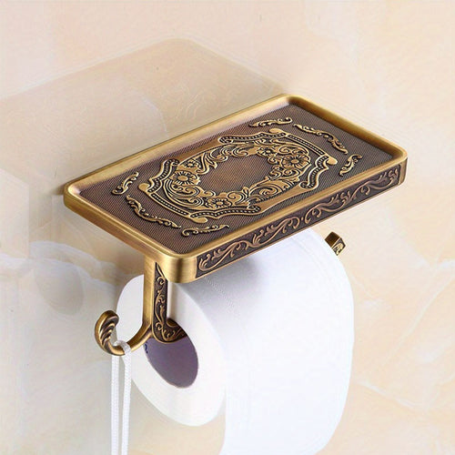 1/2Pcs Antique Brass Toilet Paper Holder - Elegant Wall Mount Vintage Tissue Dispenser, Self-Adhesive Installation - Bathroom Accessory