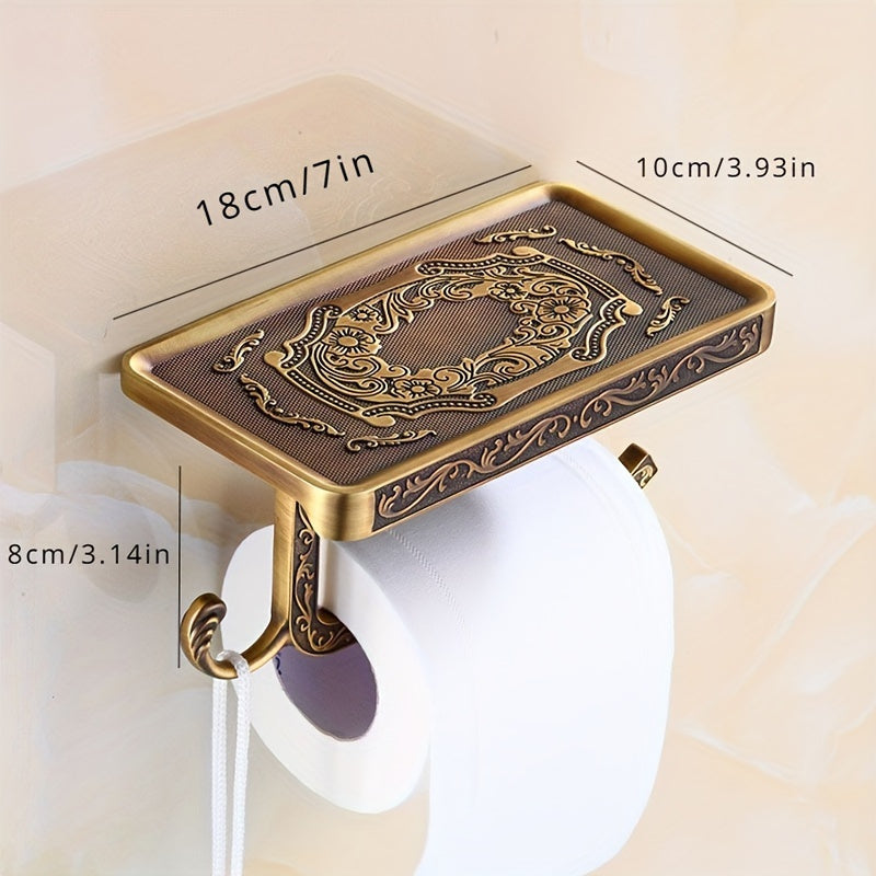 1/2Pcs Antique Brass Toilet Paper Holder - Elegant Wall Mount Vintage Tissue Dispenser, Self-Adhesive Installation - Bathroom Accessory