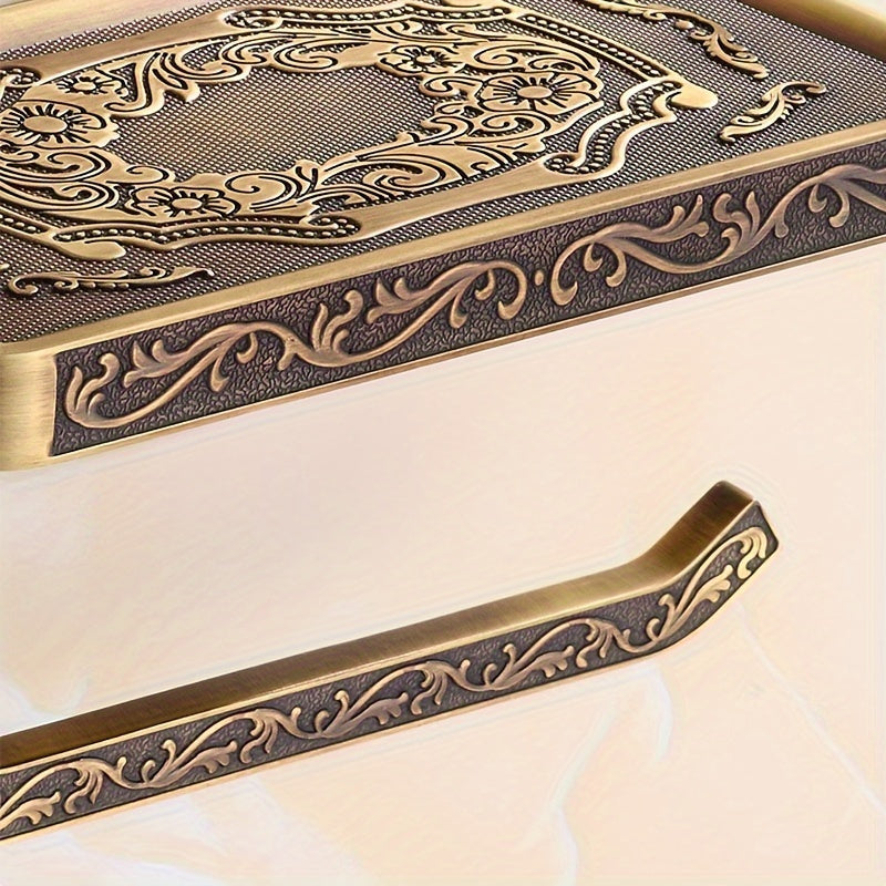 1/2Pcs Antique Brass Toilet Paper Holder - Elegant Wall Mount Vintage Tissue Dispenser, Self-Adhesive Installation - Bathroom Accessory