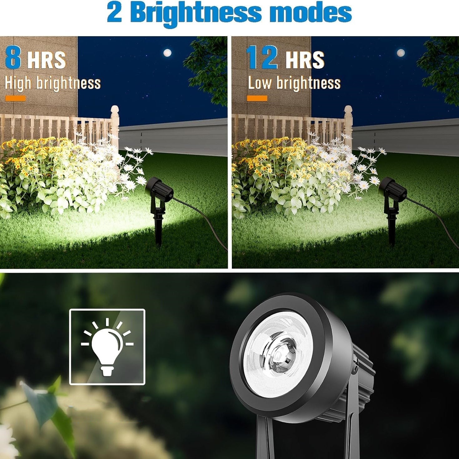 2-in-1 outdoor solar spotlight, cool white and warm white dual LEDs, IP65 protection rating, 9.8ft cable, automatic on/off function – suitable for garden, driveway, pool, courtyard, walkway (plug and play installation)