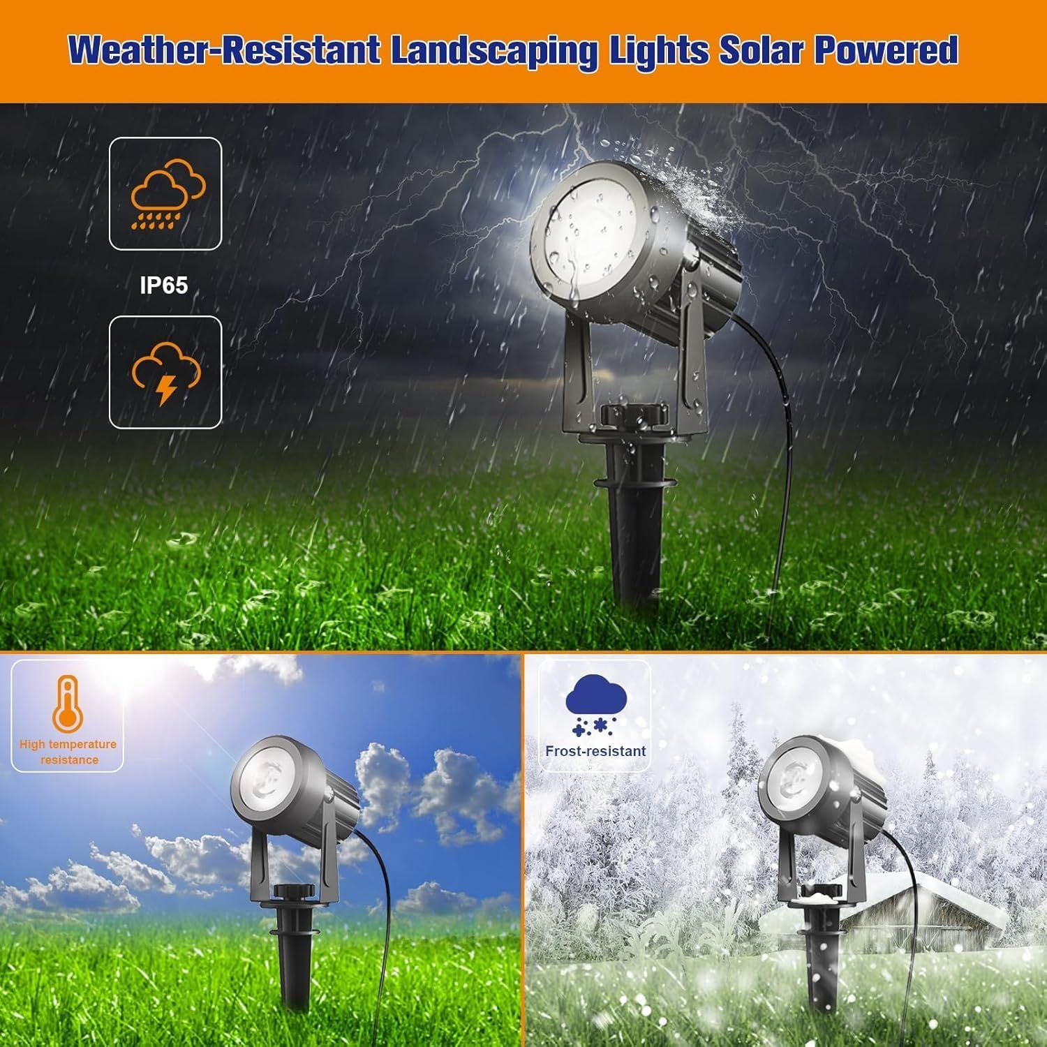 2-in-1 outdoor solar spotlight, cool white and warm white dual LEDs, IP65 protection rating, 9.8ft cable, automatic on/off function – suitable for garden, driveway, pool, courtyard, walkway (plug and play installation)