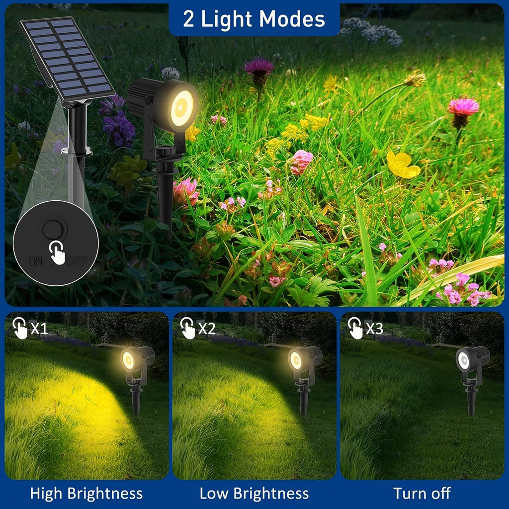 2-in-1 outdoor solar spotlight, cool white and warm white dual LEDs, IP65 protection rating, 9.8ft cable, automatic on/off function – suitable for garden, driveway, pool, courtyard, walkway (plug and play installation)